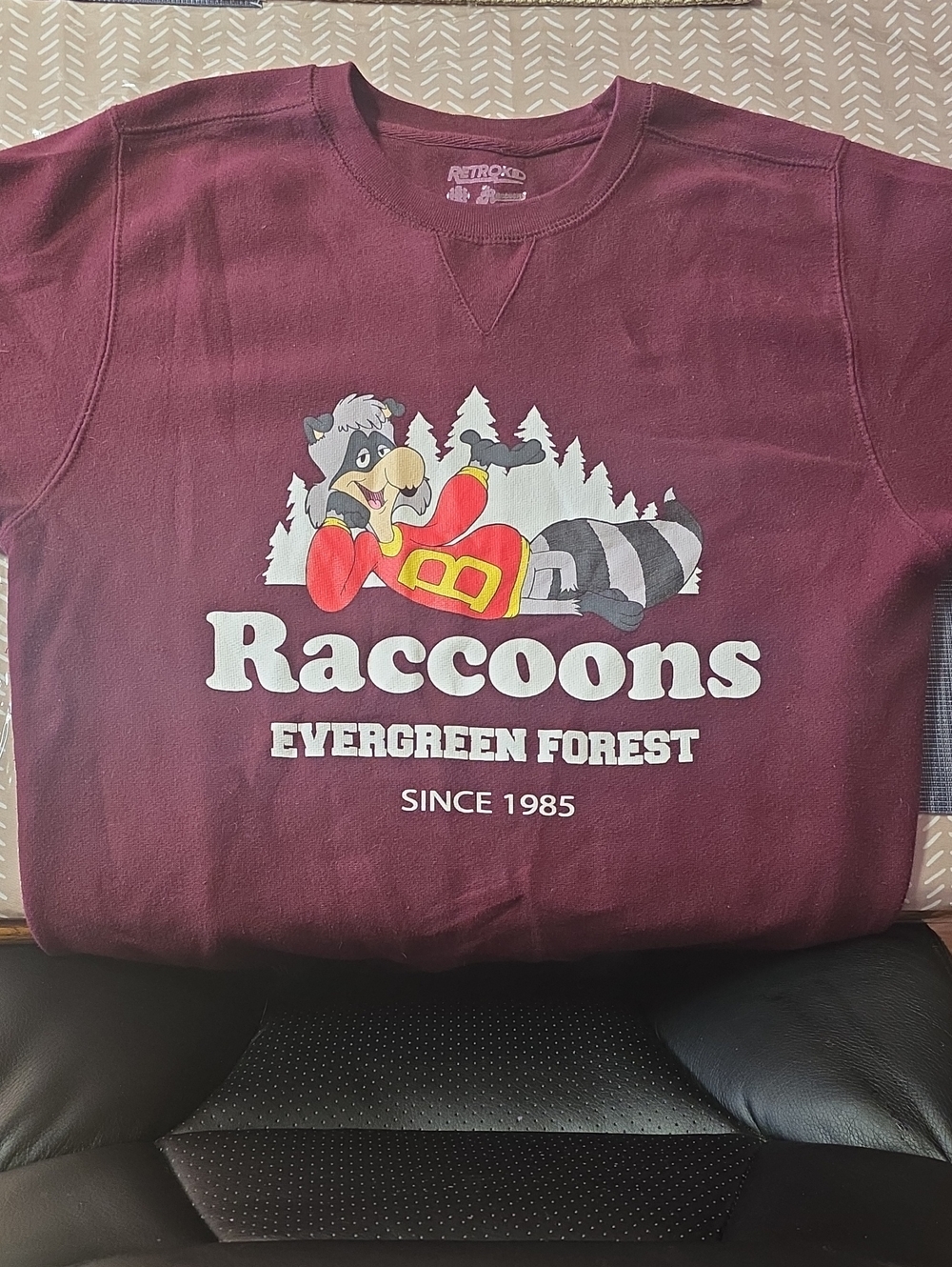 Raccoons Evergreen Forest Crewneck Sweatshirt - Burgundy